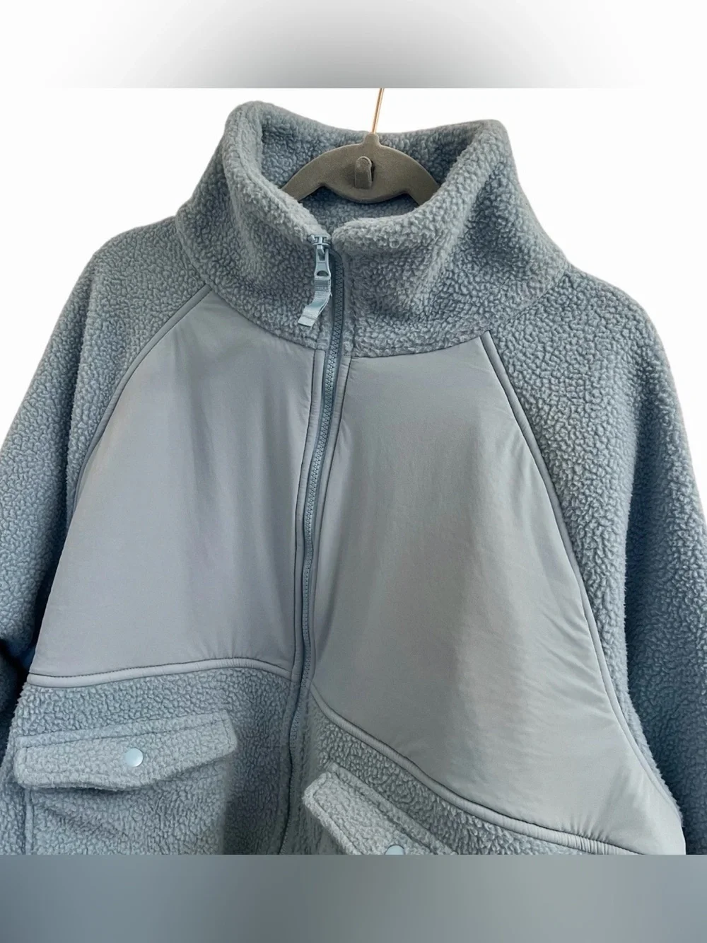 Blogilates Bonfire Fleece Jacket Full Zip Cargo Pocket Mock Neck Blue Women Sz M